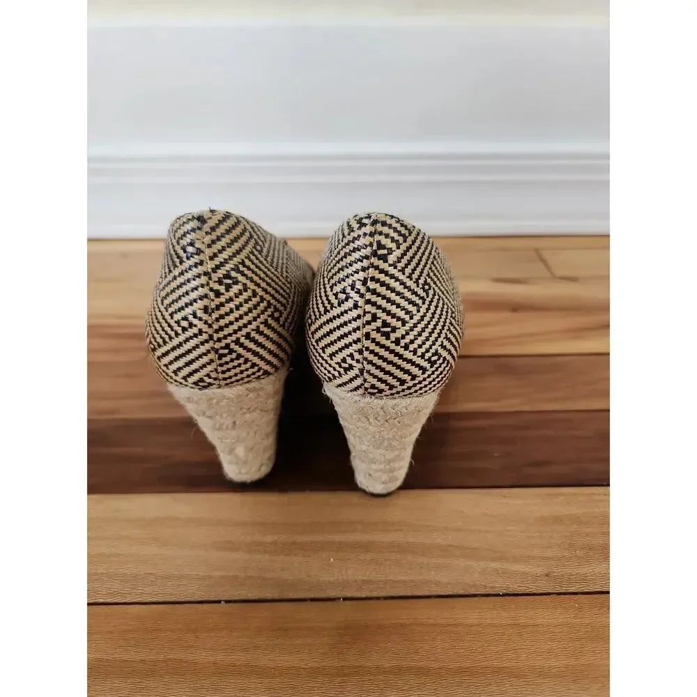 Kelly & Katie Bow Peep Toe Wedge Sandals Fabric Women's Heels 8.5 Espadrille